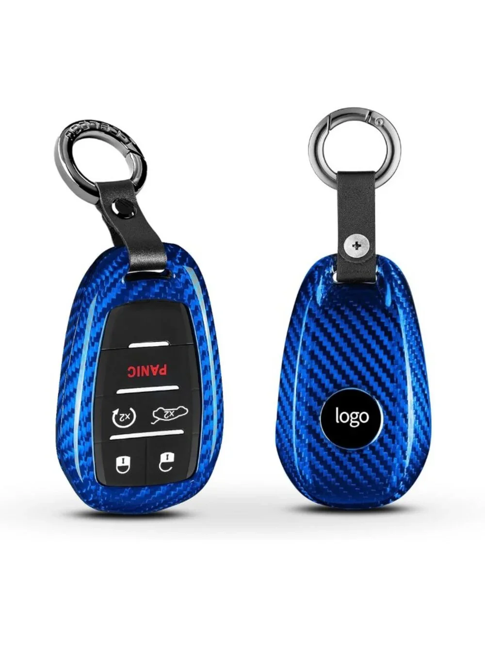 Stylish Real Glass Fiber Key Fob Cover for Smart Car Remote, 4-5 Buttons, Blue